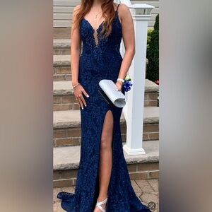 Lace blue prom dress